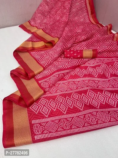 Beautiful Pink Linen Saree With Blouse Piece For Women-thumb0