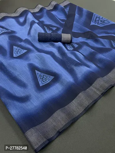 Beautiful Royal Blue Linen Saree With Blouse Piece For Women-thumb0