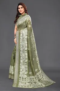 Beautiful Green Cotton Blend Saree With Blouse Piece For Women-thumb1