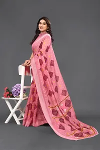 Beautiful Pink Linen Saree With Blouse Piece For Women-thumb1