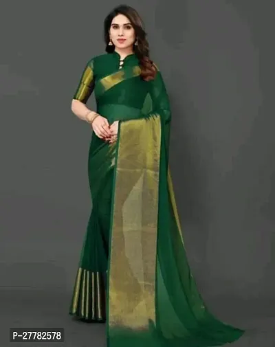 Beautiful Green Chiffon Saree With Blouse Piece For Women-thumb0