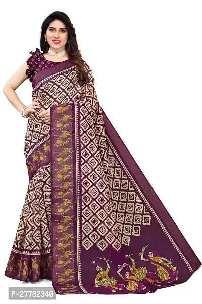 Beautiful Purple Cotton Blend Saree With Blouse Piece For Women-thumb0