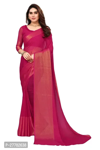 Beautiful Pink Chiffon Saree With Blouse Piece For Women-thumb0