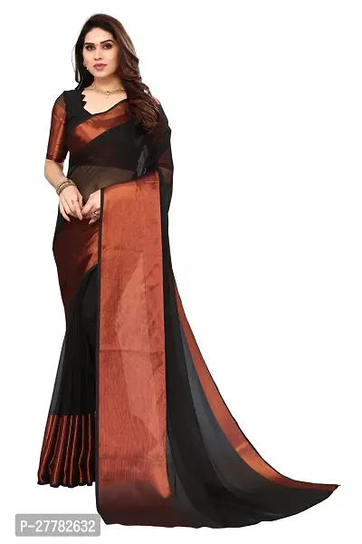 Beautiful Black Chiffon Saree With Blouse Piece For Women-thumb0