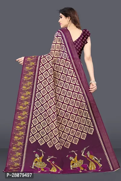 Beautiful Purple Cotton Blend Saree With Blouse Piece For Women-thumb5