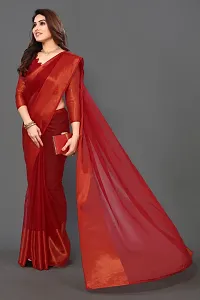 Beautiful Red Chiffon Saree With Blouse Piece For Women-thumb2