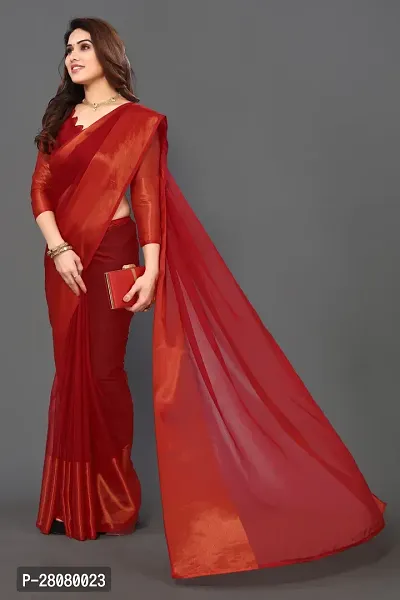 Beautiful Red Chiffon Saree With Blouse Piece For Women-thumb3