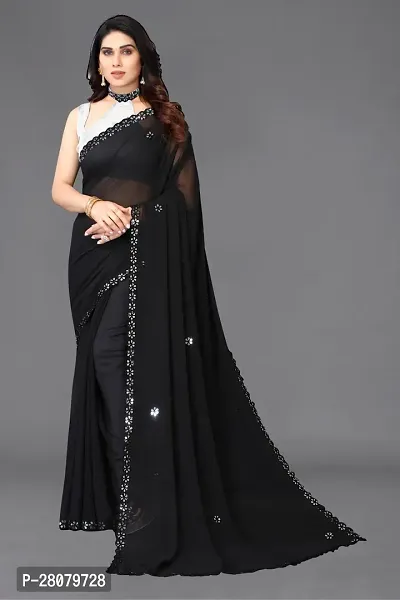 Beautiful Black Georgette Saree With Blouse Piece For Women-thumb0