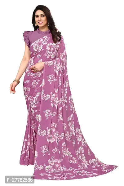 Beautiful Pink Georgette Saree With Blouse Piece For Women-thumb0