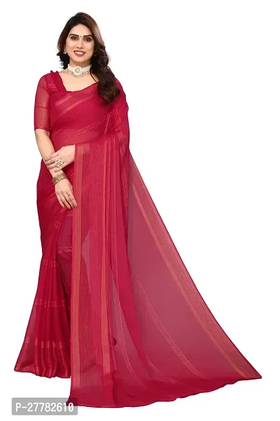 Beautiful Pink Chiffon Saree With Blouse Piece For Women-thumb0