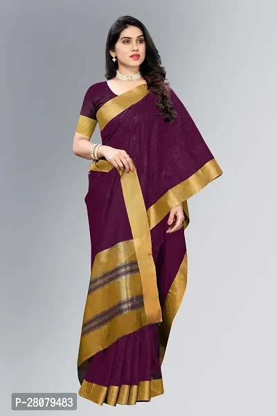 Beautiful Purple Cotton Saree With Blouse Piece For Women-thumb5