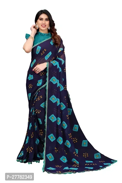 Beautiful Blue Georgette Saree With Blouse Piece For Women