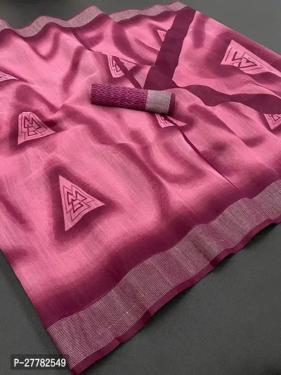 Beautiful Pink Linen Saree With Blouse Piece For Women-thumb0