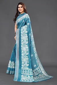 Beautiful Sky Blue Cotton Blend Saree With Blouse Piece For Women-thumb1