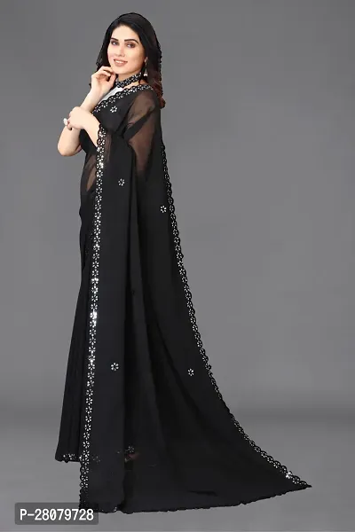 Beautiful Black Georgette Saree With Blouse Piece For Women-thumb3