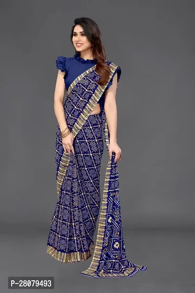 Beautiful Navy Blue Georgette Saree With Blouse Piece For Women-thumb5