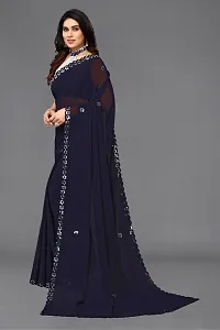 Beautiful Navy Blue Georgette Saree With Blouse Piece For Women-thumb1