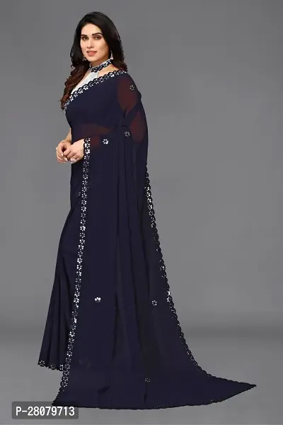 Beautiful Navy Blue Georgette Saree With Blouse Piece For Women-thumb2