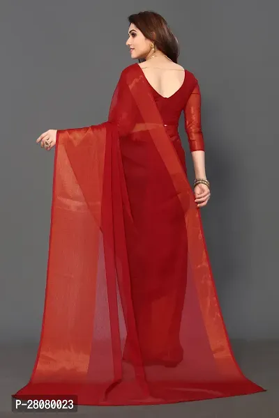 Beautiful Red Chiffon Saree With Blouse Piece For Women-thumb2