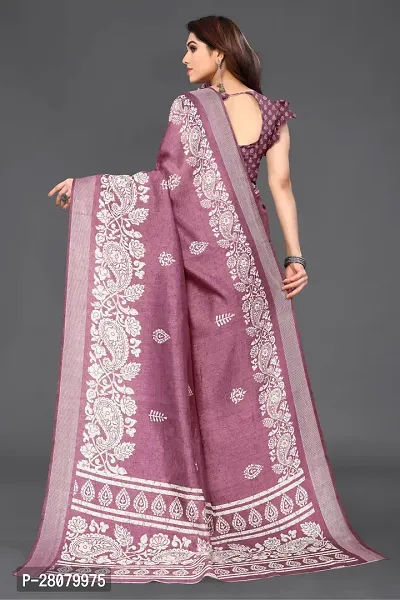 Beautiful Magenta Cotton Blend Saree With Blouse Piece For Women-thumb4