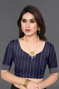 Beautiful Navy Blue Linen Saree With Blouse Piece For Women-thumb4