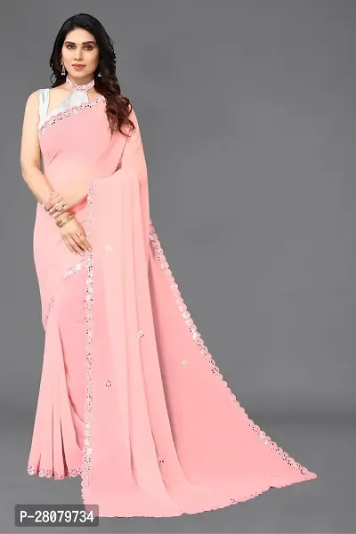 Beautiful Peach Georgette Saree With Blouse Piece For Women-thumb0