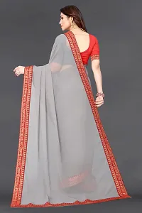 Beautiful Grey Georgette Saree With Blouse Piece For Women-thumb1