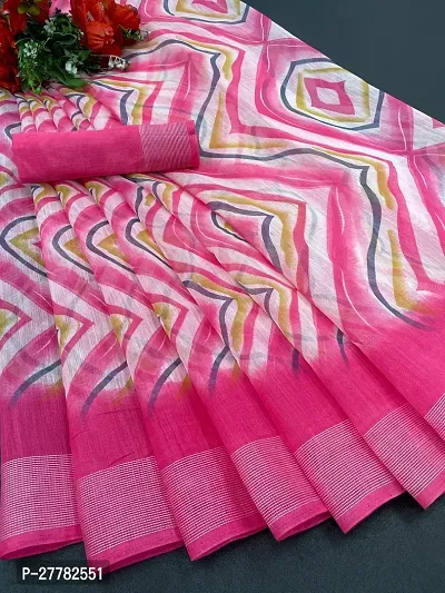 Beautiful Pink Linen Saree With Blouse Piece For Women-thumb0