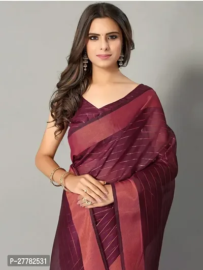 Beautiful Purple Linen Saree With Blouse Piece For Women-thumb0