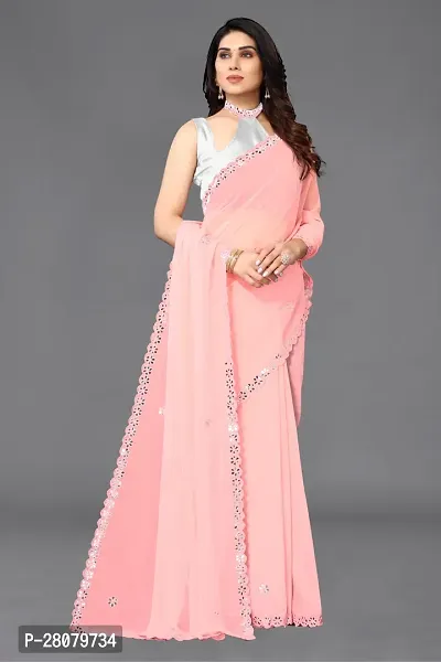 Beautiful Peach Georgette Saree With Blouse Piece For Women-thumb4