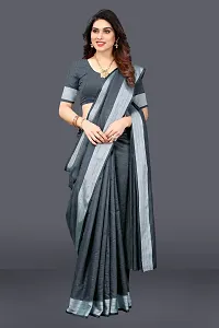 Beautiful Grey Linen Saree With Blouse Piece For Women-thumb1