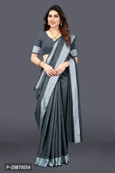 Beautiful Grey Linen Saree With Blouse Piece For Women-thumb2