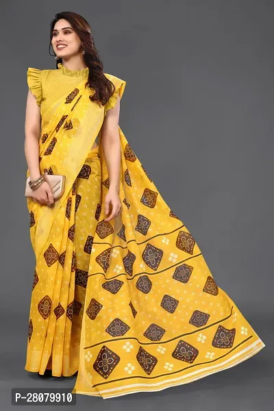 Beautiful Yellow Linen Saree With Blouse Piece For Women-thumb2