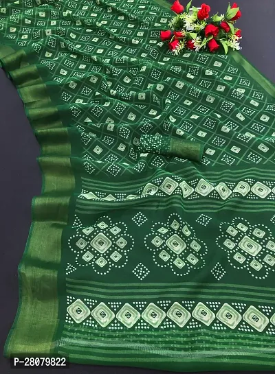 Beautiful Green Linen Saree With Blouse Piece For Women-thumb0