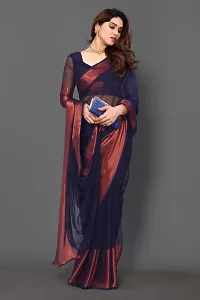 Beautiful Navy Blue Chiffon Saree With Blouse Piece For Women-thumb3