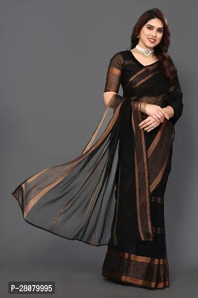 Beautiful Black Cotton Saree With Blouse Piece For Women-thumb5