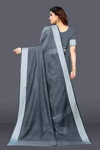 Beautiful Grey Linen Saree With Blouse Piece For Women-thumb3