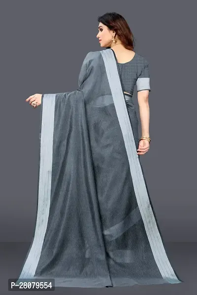 Beautiful Grey Linen Saree With Blouse Piece For Women-thumb4