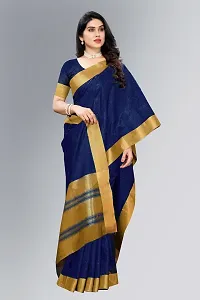 Beautiful Navy Blue Cotton Saree With Blouse Piece For Women-thumb1