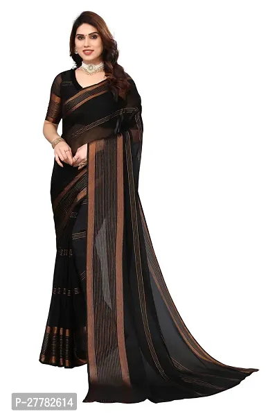 Beautiful Black Chiffon Saree With Blouse Piece For Women-thumb0