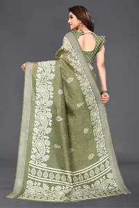 Beautiful Green Cotton Blend Saree With Blouse Piece For Women-thumb2