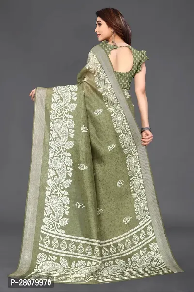 Beautiful Green Cotton Blend Saree With Blouse Piece For Women-thumb3