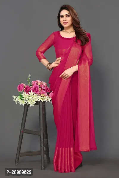 Beautiful Pink Chiffon Saree With Blouse Piece For Women-thumb3