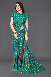 Beautiful Green Georgette Saree With Blouse Piece For Women-thumb4