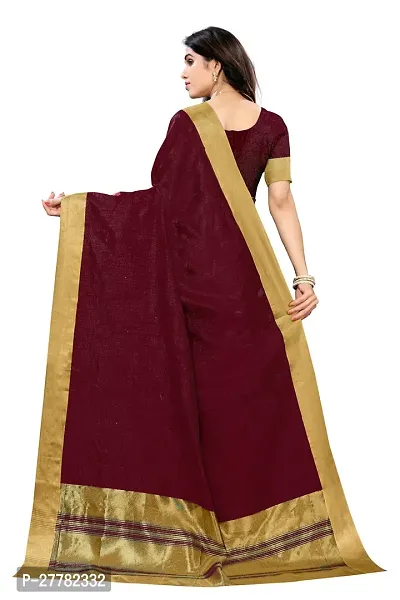 Beautiful Maroon Cotton Saree With Blouse Piece For Women-thumb3