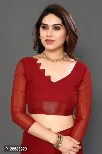 Beautiful Red Chiffon Saree With Blouse Piece For Women-thumb4