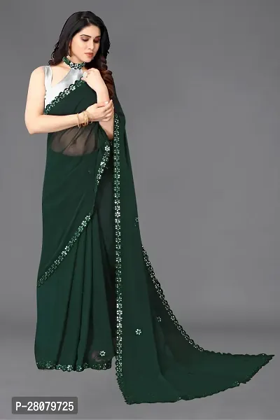 Beautiful Green Georgette Saree With Blouse Piece For Women-thumb4