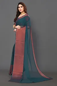 Beautiful Teal Chiffon Saree With Blouse Piece For Women-thumb1