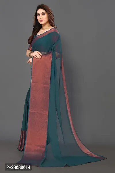 Beautiful Teal Chiffon Saree With Blouse Piece For Women-thumb2