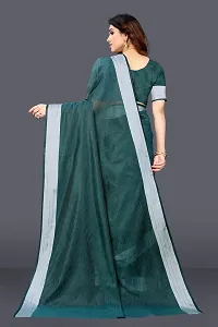 Beautiful Green Linen Saree With Blouse Piece For Women-thumb3